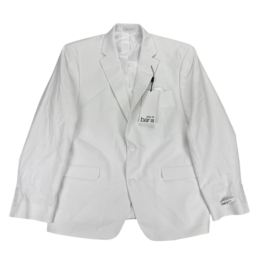 Bar III Mens Slim Fit Linen Cotton Solid Suit Jacket White 42S - Picture 1 of 7